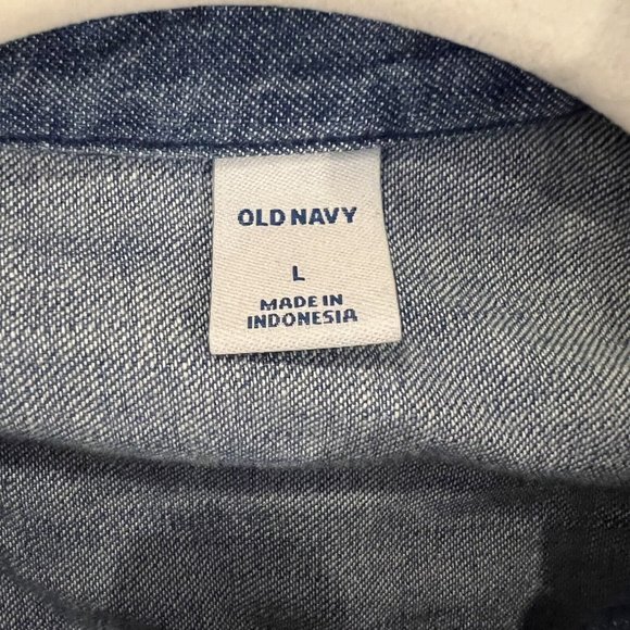 Old Navy L Blue Jean Long Sleeve 1/2 Button Up Knee Length Shirt Dress Sz Large - Picture 7 of 9